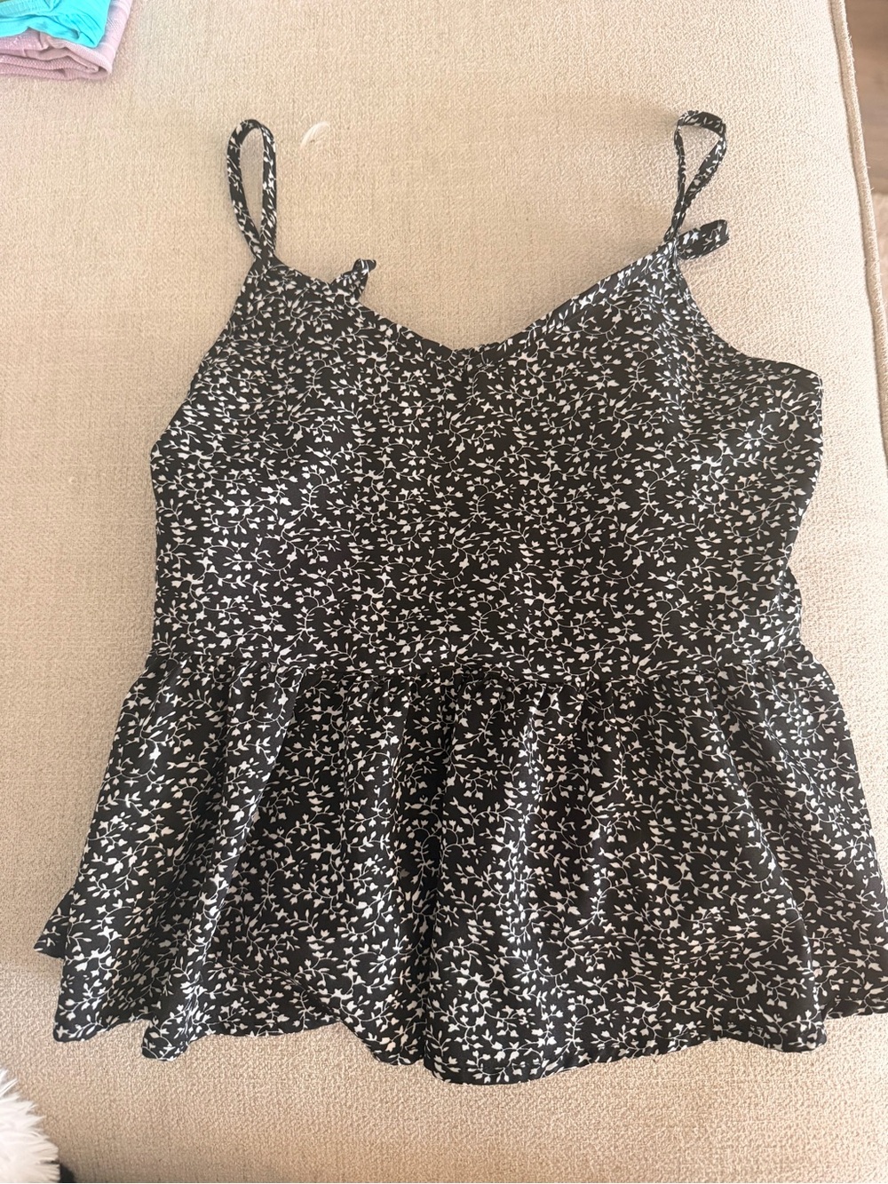 Black Floral Peplum Camisole Top - Brand Unknown